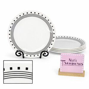 Corelle CITY LINE Black Rings & Squares Break Chip Resistant Dinner Plates Set 5